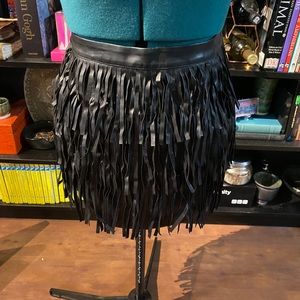 Faux Leather black fringe forever 21 mini skirt